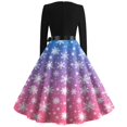 thumbnail image 3 of Women's Christmas Flare Dress Long Sleeve Round Neck Retro Party Casual Dress with Snowflake, Christmas Tree, Snowman Print, Hollow Out Design for Holiday, Merry Christmas,Light Purple,3XL, 3 of 3