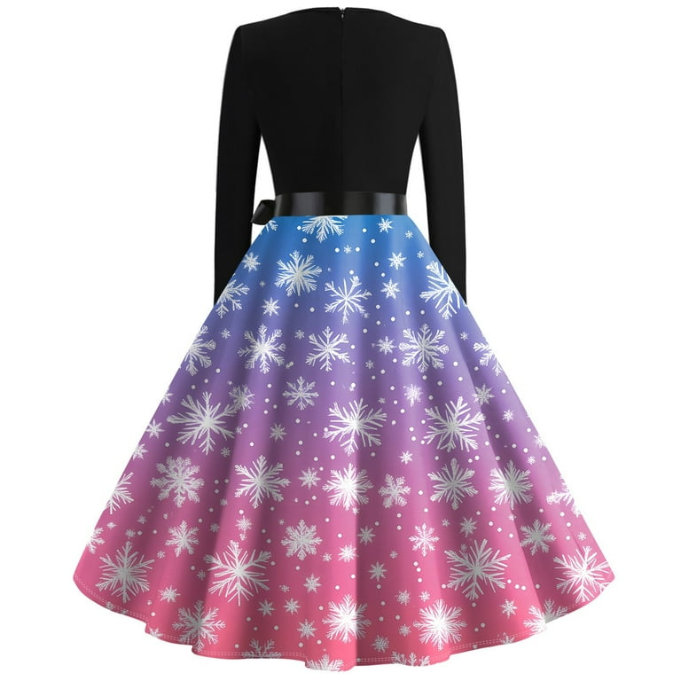 Women's Christmas Flare Dress Long Sleeve Round Neck Retro Party Casual  Dress with Snowflake, Christmas Tree, Snowman Print, Hollow Out Design for  Holiday, Merry Christmas,Light Purple,2XL - Walmart.com