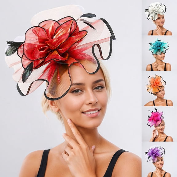 CAIXIA Fascinators Hat for Women Tea Party Headband Kentucky Derby Wedding Flower Cocktail Mesh Feathers Hair Clip