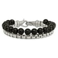 thumbnail image 3 of Primal Steel Stainless Steel Brushed Box Chain and Black Onyx 2 Strand 8.5 Inch Bracelet, 3 of 8