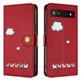 thumbnail image 5 of Phone Case for Google Pixel 6a, Folding Faux Leather Cute Animal Pattern Wallet Flip Cover with Card Holder & Wrist Strap, Magnetic Closure Shockproof Kickstand Phone Case - Red, 5 of 8