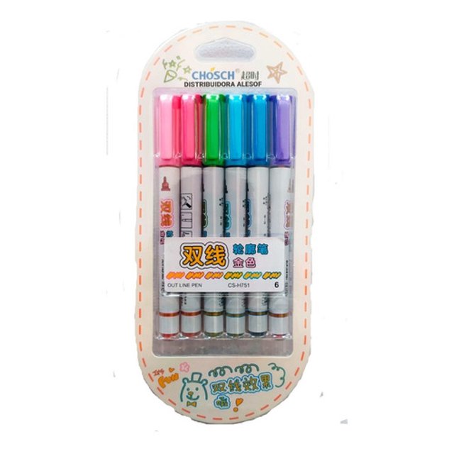 Marcadores Outline Pen, Doble Línea Metalizados Con 6 Piezas AleJaz WT8WZ