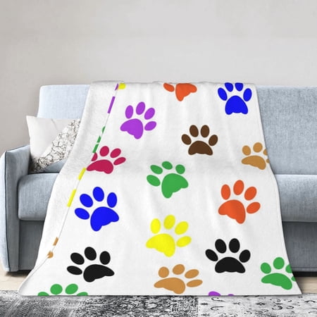 Colourful Pet Dog Paw Throw Blanket, Fluffy Soft Cozy Blanket Flannel Plush Microfiber Couch Throw 50"x40"