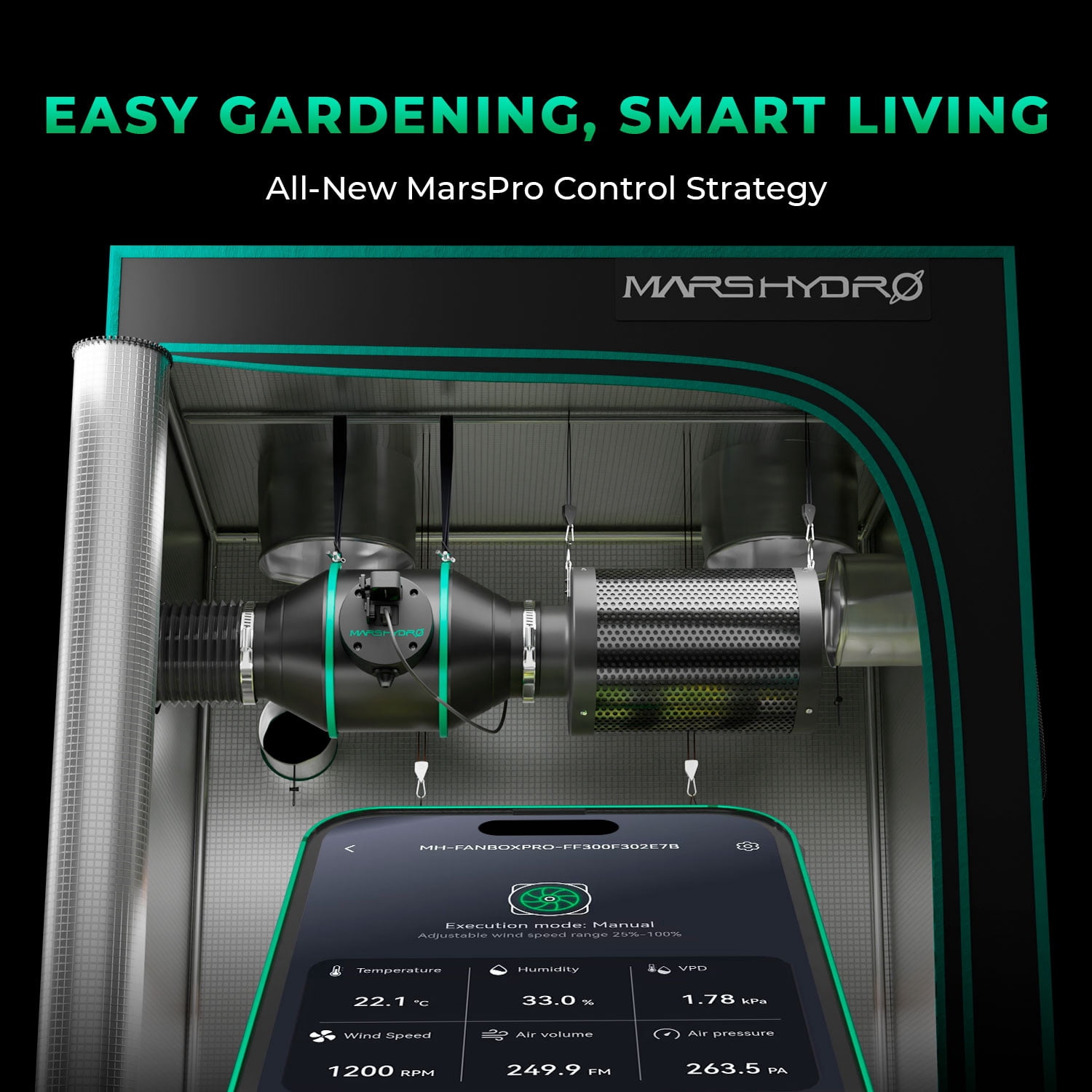 2025 Mars Hydro 4" iFresh Smart Inline Ducting Ventilation Fan with Variable Speed Controller Quiet AC-Motor for Grow Tent
