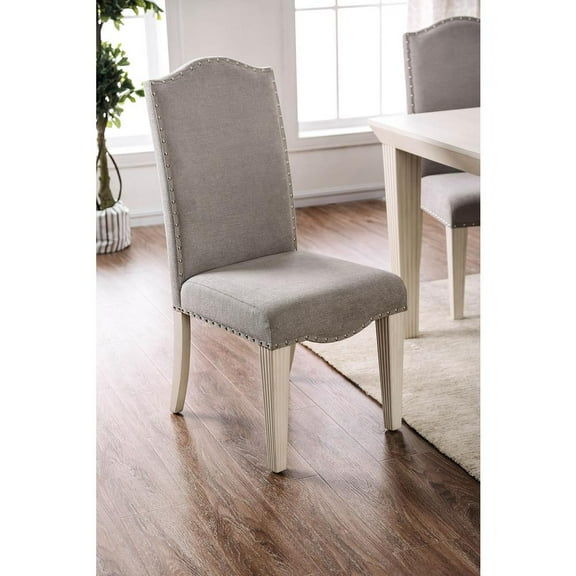 Benzara Fabric Upholstered Wooden Side Chair, White And Gray, Pack Of Two