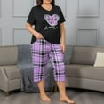 thumbnail image 4 of FUNDUFI Women'S Pajama Set Short Sleeve Love Heart Prints Pajama Tops With Plaid Sleepwear Capri Pants Oversized 2Pcs Pjs Outfit Set Soft Lightweight Lounge Sets Loose Homewear, 4 of 8