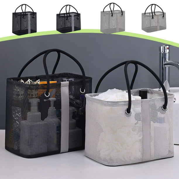 Cesta de Almacenamiento para Bolsas de Aseo de Poliéster | Estructura Metálica | Plegable | Fácil Drenaje | 26 X 25 X 18 Cm | Color Negro