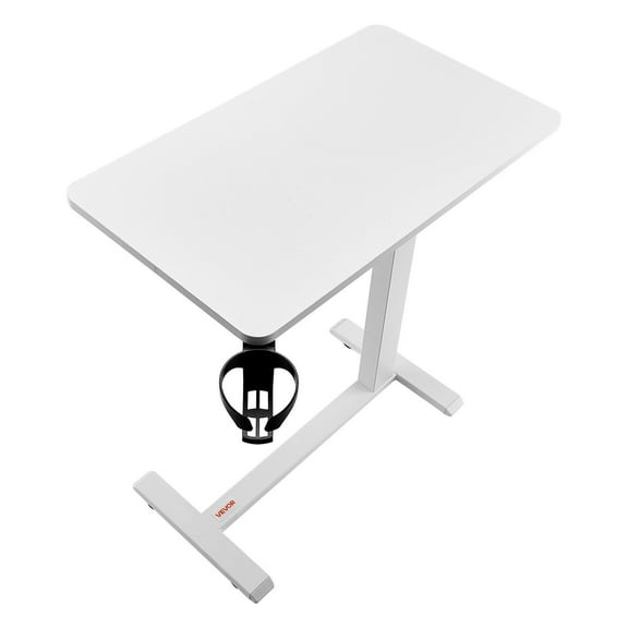 Rolling Overbed Table with 4 Casters - Adjustable Laptop Desk for Bed, Sofa or Office, White Modern Design