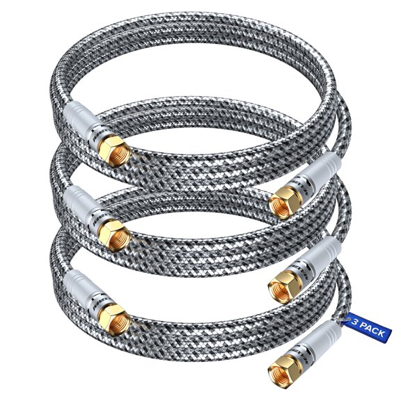 Coaxial Cable 3 Feet, 3 Pack, Durable Nylon Braided Black & White Coaxial Cable Wire, RG6 Coax Cable, Triple Shielded, TV Cable Wire, Antenna Wire