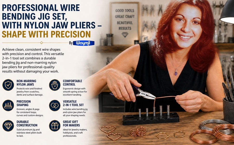 Wire Bending Jig Tool Wire Bender & Flat Nose Pliers Nylon Jaws Wrapping Kit