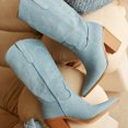 thumbnail image 5 of FSJ Women Pointed Toe Embroidered Mid Calf Boots Side Zipper Stacked Chunky High Heels Comfortable Outdoor Cowboy Boots Size 9 Blue Denim, 5 of 6