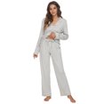 thumbnail image 4 of HEARTNICE Women Button up Pajama Set Long Sleeve Sleepwear Lightweight Pjs Set,(Grey Mel,2XL), 4 of 5