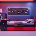 thumbnail image 2 of Full Size Day Bed Frame with Twin Size Trundle and USB Charging Ports, Wood Daybed with Build-in Desk for Bedroom, Apartment, Home Office, Space-Saving Design, Mattress Not Included, Red, 2 of 9