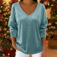 thumbnail image 2 of Women's Blouse Lounge Long Sleeve V Neck Solid Pullover Tunic Top Light Blue M, 2 of 9