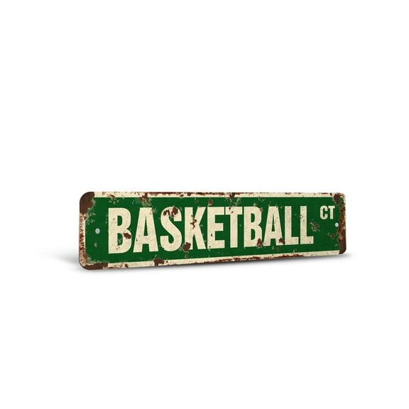 BASKETBALL Vintage Style Rustic Street Sign – Signs Hoop Net Coach Team Retro Decorative Wall Sign for Home, Bar, Garage, or Outdoor Use | 4" X 18" Plastic Road Sign