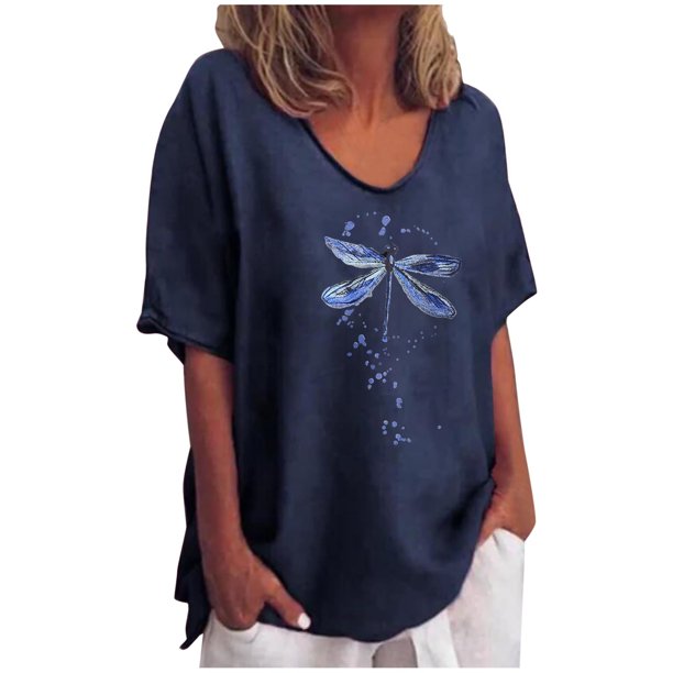Camisas sexy para mujer Cuello redondo Manga corta Tops Impreso Blusa regular Fridja zx2063
