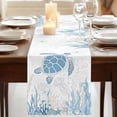 thumbnail image 3 of Coastal Trutle Table Runner, Nautical Summer Beach Ocean Coral Washable Cotton Linen Table Runners 60 Inches Long, Dresser Scarf Runner for Coffee/TV Stands/Kitchen/Cabinets 13''x60'', 3 of 9