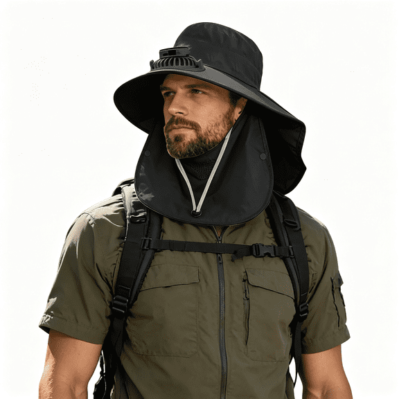 TELOLY Hat with Fan Unisex Usb and Solar Powered Fishing Brim Ventilador Wide Sunhat Outdoor Cooling Hats Hot Weather,Adjustable Bucket Hat for Summer