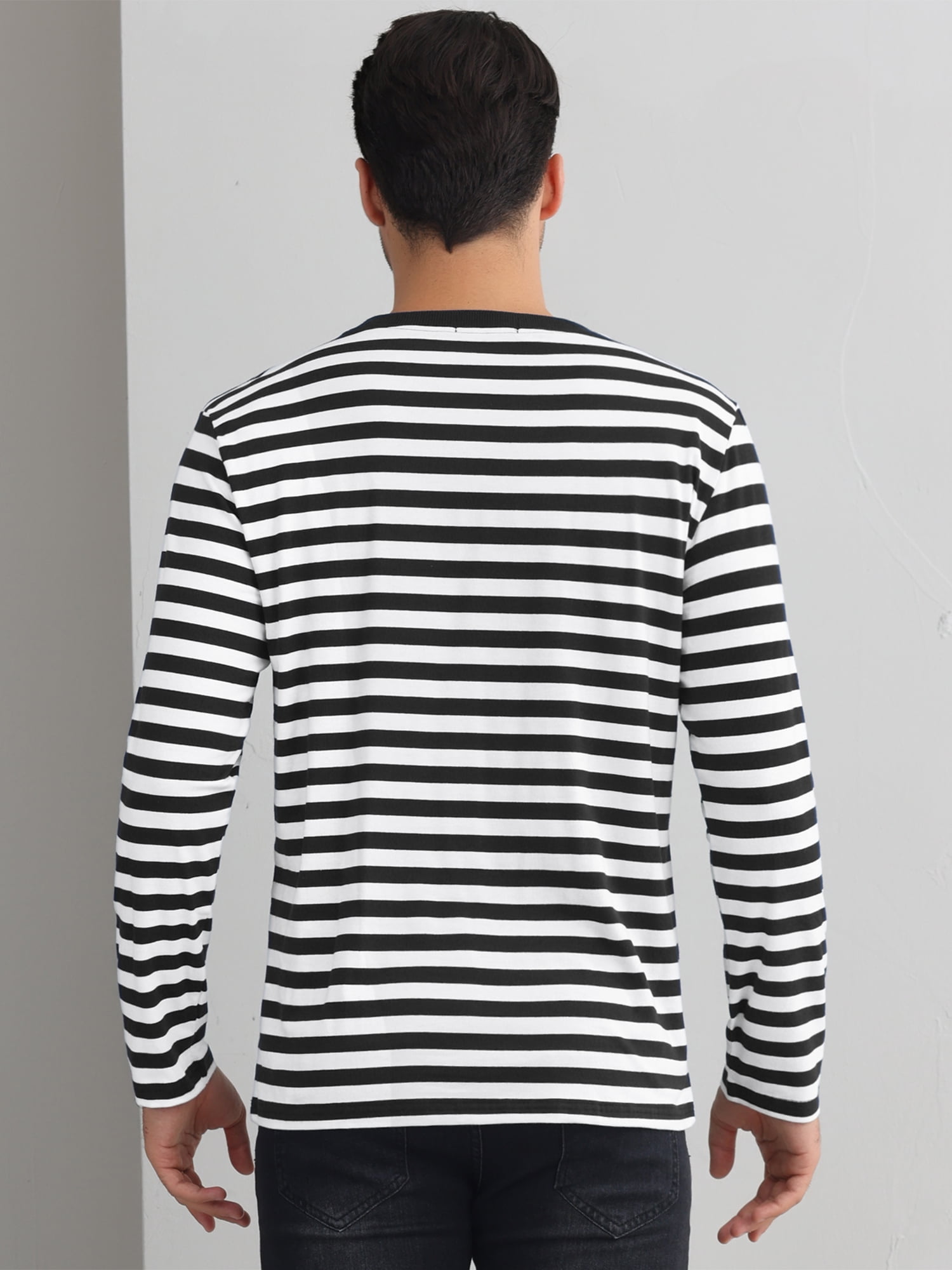 DARING DIVA Men's Striped Sweatshirts Stripes Long Sleeve Casual T-Shirt XL Black White