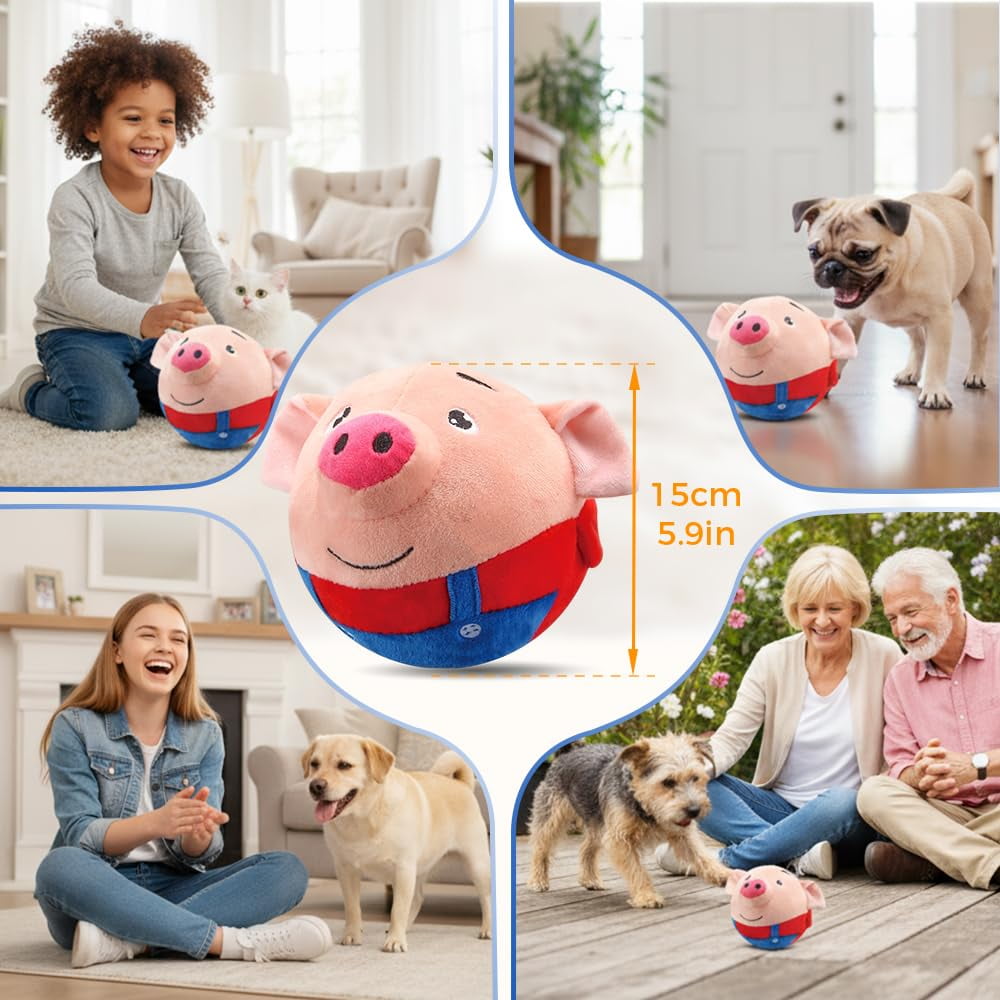 2026 Upgraded Interactive Dog Toys, Active Moving Pet Plush Toy, Rechargeable Squeaky Dog Ball Toy with Recording Sound, Washable Cartoon Pig Plush Toy for Dogs Puppies