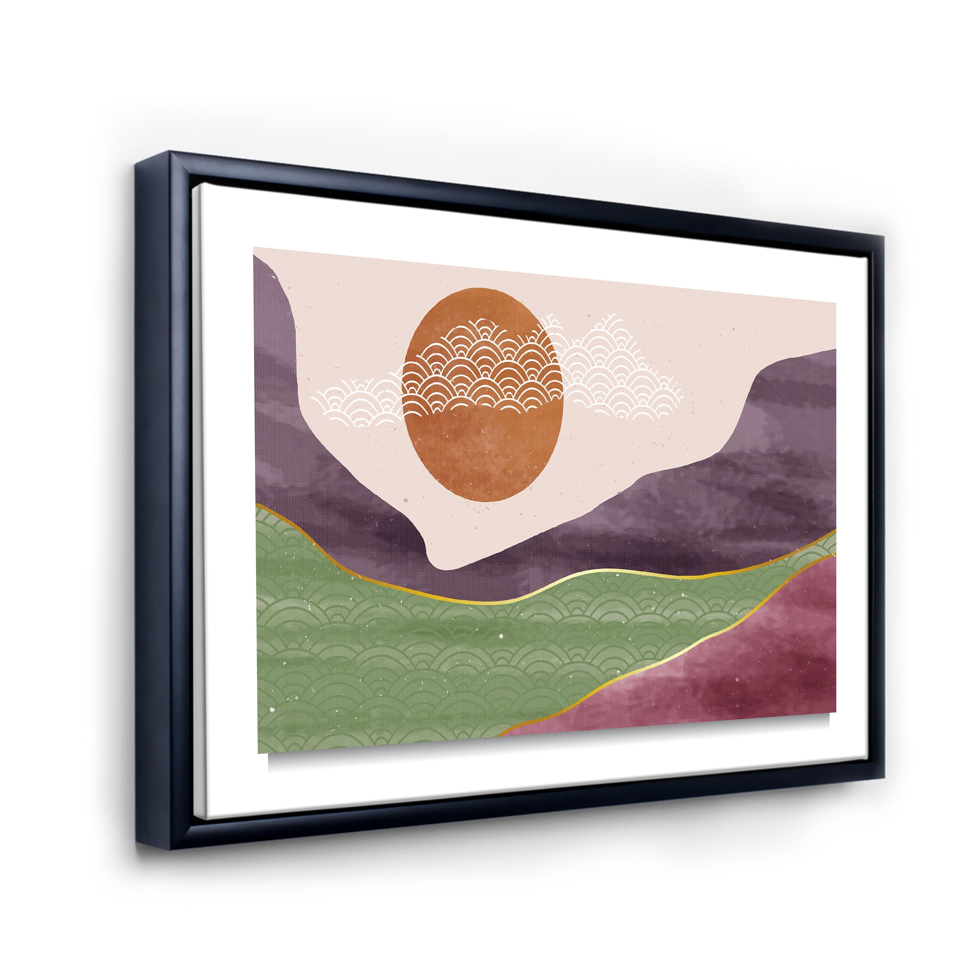 Designart 'Abstract Landscapes With Mountain River and Moon' Modern Framed Canvas Wall Art Print