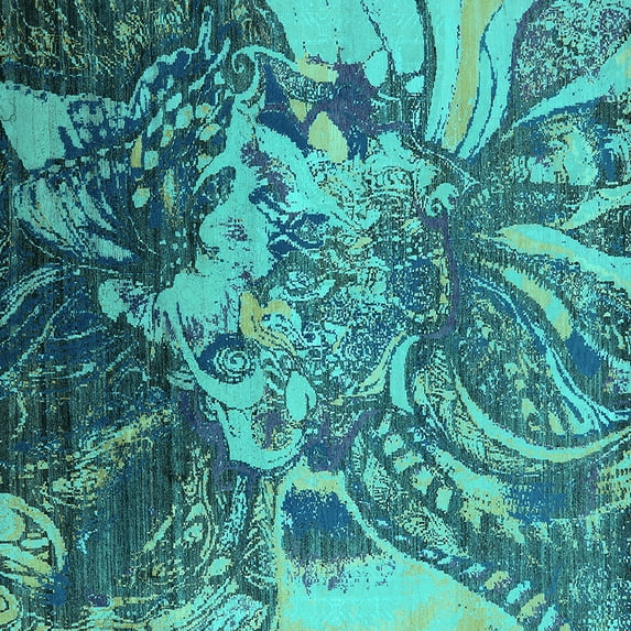 Ahgly Company Indoor Square Oriental Turquoise Blue Industrial Area Rugs, 3' Square