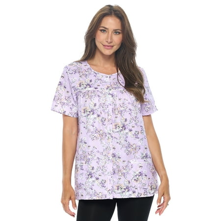 Casual Nights Women's Snap Front Smock Cobbler Woven Scrub Apron Top with Pockets