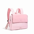 thumbnail image 3 of Women Canvas Checkered Students Bookbags Large Capacity Bookpack Wear-Resistant Travel Daypack Bag for Commute (Pink), 3 of 11