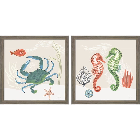 Great Art Now Free As the Ocean on Sand B by Lisa Audit, 2 Piece Framed Art Set Each 13"W x 13"H