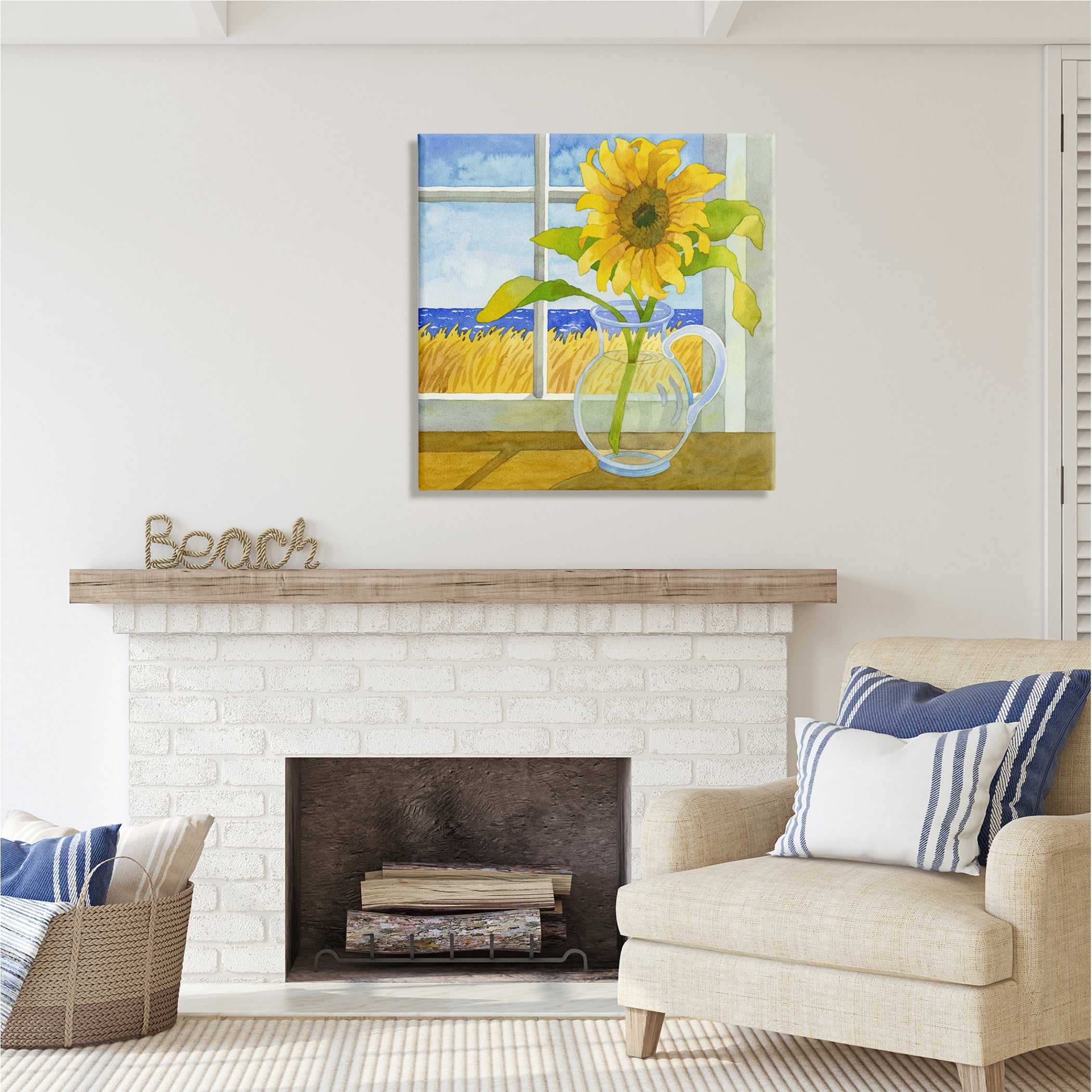 Stupell Industries Sunflower in Coastal Window Botanical & Floral Painting Gallery Wrapped Canvas Print Wall Art, 30 x 30