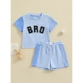 thumbnail image 2 of FEORJGP Toddler Baby Boy Summer Shorts Set 3M 6M 1T 2T Infant Short Sleeve T-Shirt Letter Print Shirt Crew Neck Tops with Contrast Color Shorts Little Boys Casual 2Pcs Outfit, 2 of 9