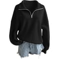 thumbnail image 6 of Htigea Women's 1/4 Zip Sweatshirts Collared Long Sleeve Pullover Fleece Lined Casual Loose Fit Tops Soft Comfy Fall Winter Clothes Black L, 6 of 6