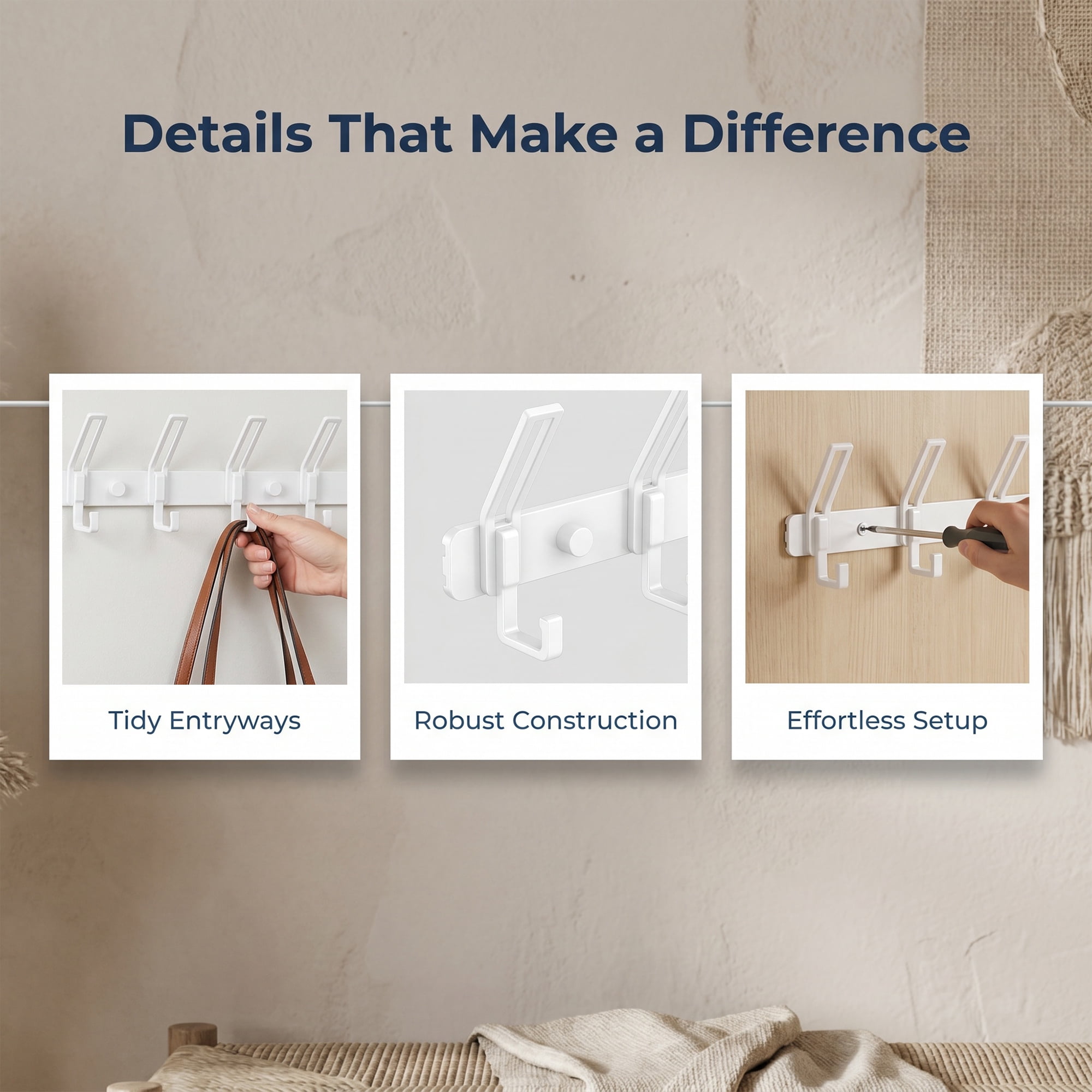 Unique Bargains Wall Mount Coat Rack Hook for Bathroom Organization White 6 Hooks