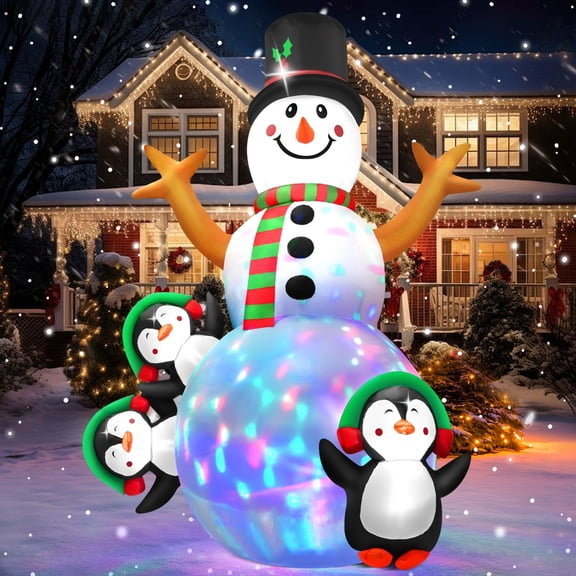 LOOKFLY 6.3 ft Christmas Snowman Inflatable Outdoor Decoration with Build-in Multicolor LEDs, Snowman Penguin Blow up Inflatables for Xmas Party