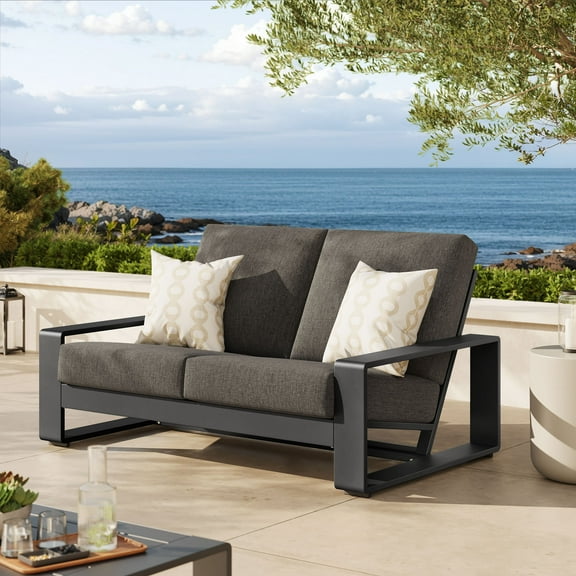 Modway Lirienne Outdoor Patio Aluminum Loveseat in Smoke Gray by Modway