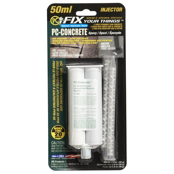 PC Products PC-Concrete Epoxy Adhesive Paste for Anchoring and Crack Repair, Two-Part 50 ml Cartridge, Gray 70505