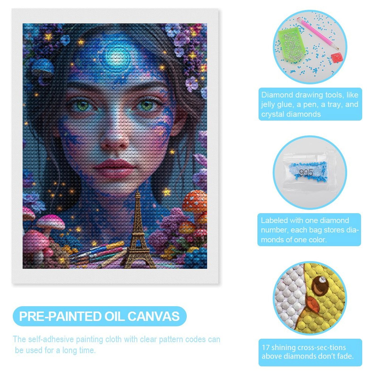 Diamond Art Kits for Adults, Fantasy Face Galaxy Art Dreamland 5D Diamond Painting Kits for Adults Beginners, DIY Full Drill Diamond Painting, Gem Art and Crafts 12x16