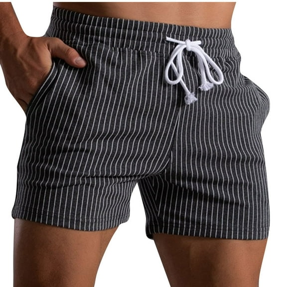 Quinlirra mens shorts Men's Stripe Printed Casual Drawstring Pockets Elastic Sports Shorts