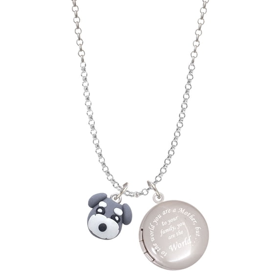Delight Jewelry Fimo Clay Puppy Dog To the World You are a Mother Locket Necklace
