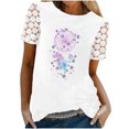 thumbnail image 1 of Hauts d'Été Mode pour Femmes Col Rond Dentelle Manches Courtes Imprimé Floral Coupe Ample, 1 of 7