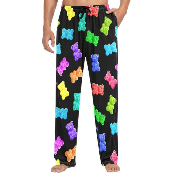 Top-kevin Men's Pajama Bottoms Colorful Sweet Jelly Bears Mens Pajama Pants Gummy Candy Cotton Pj Bottoms Sleepwear Lounge Pants