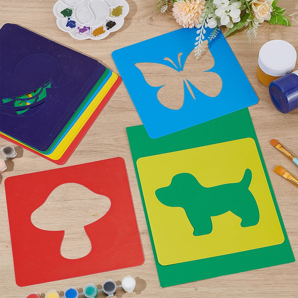 1 Set 24Pcs PET Drawing Painting Stencils Templates Mixed Shapes 200x200x0.4mm