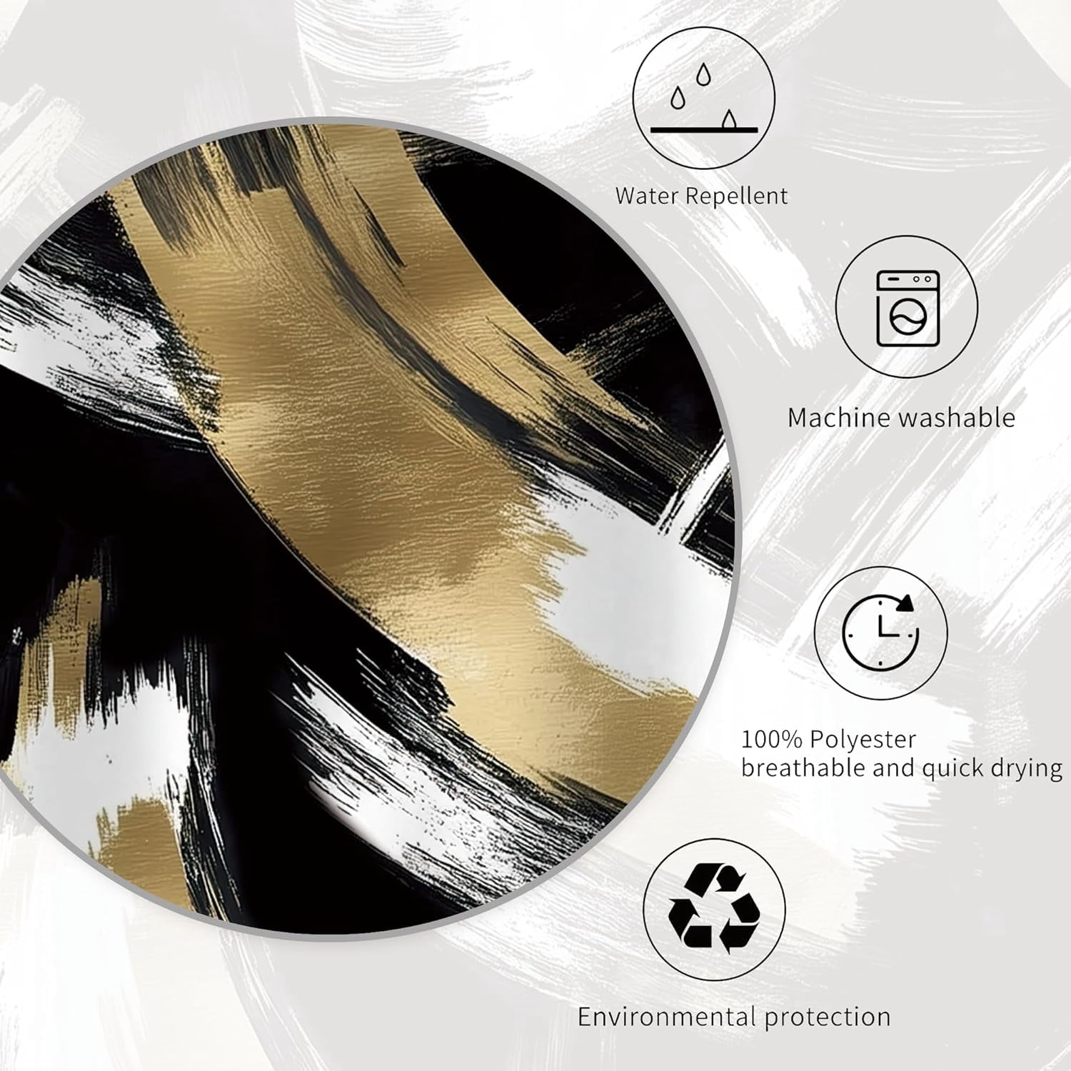 Abstract Modern Black Gold Shower Curtain Set Minimalist Neutral Contemporary Aesthetic Geometric Simple Art Waterproof Bathroom Curtain with Hooks-72"W x 84"L (Pack of 1)