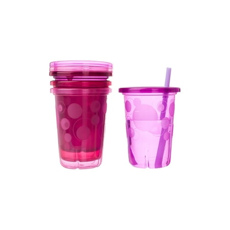 The First Years Take & Toss Spill-Proof Straw Cups With Snap on Lids, 18+ Months, Pink, 4