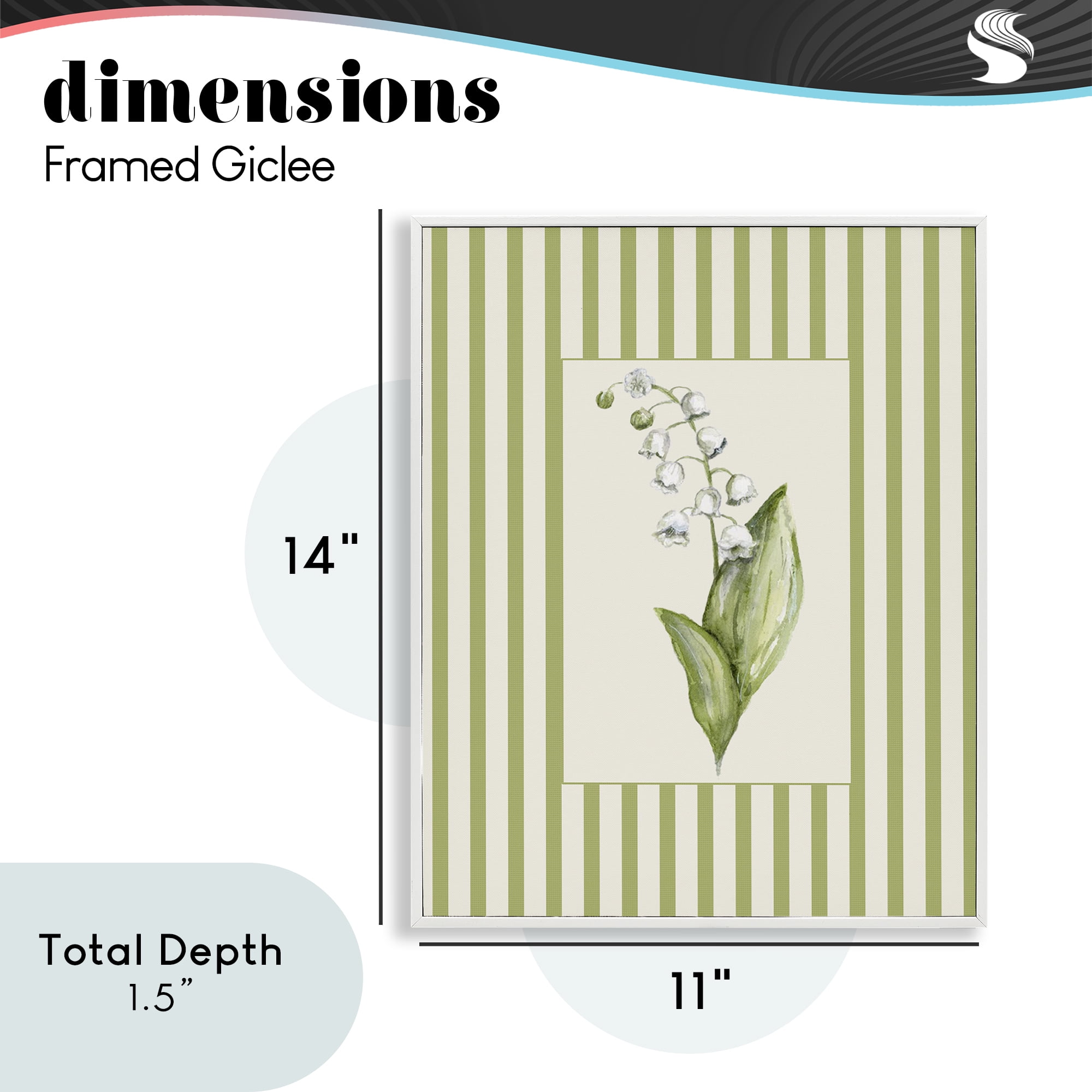 Striped Lily Of The Valley White Framed Giclee Art, design by Lisa Wehmeyer