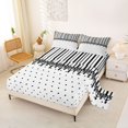 thumbnail image 2 of Castle Fairy Minimalism Vertical Band Queen Sheets 4 Pieces,Retro Lace Edge Queen Sheet Sets,Black White,1 Flat Sheet, 1 Fitted Sheet and 2 Pillowcases, 2 of 7