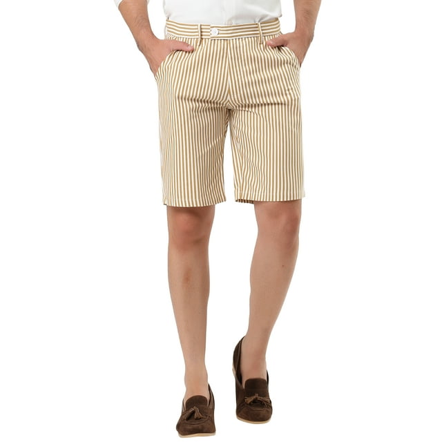 INSPIRE CHIC Men's Shorts Allover Striped Belt Loop Zipper Button Closure Pockets Casual Shorts 30 Beige