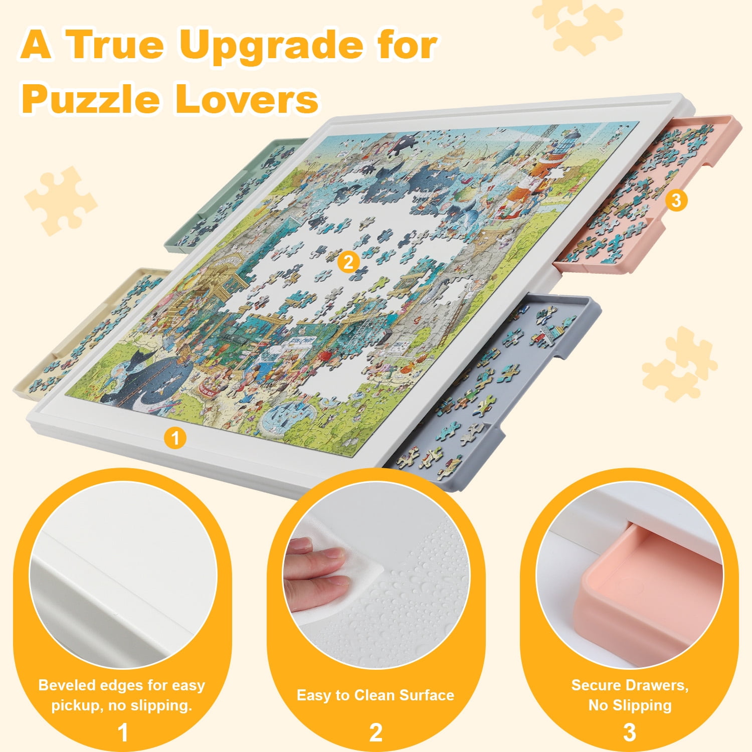 Playboda 1000 Piece Rotating Plastic Puzzle Board with 4Drawers and Cover, 30"x22" Portable Jigsaw Puzzle Table for Adults