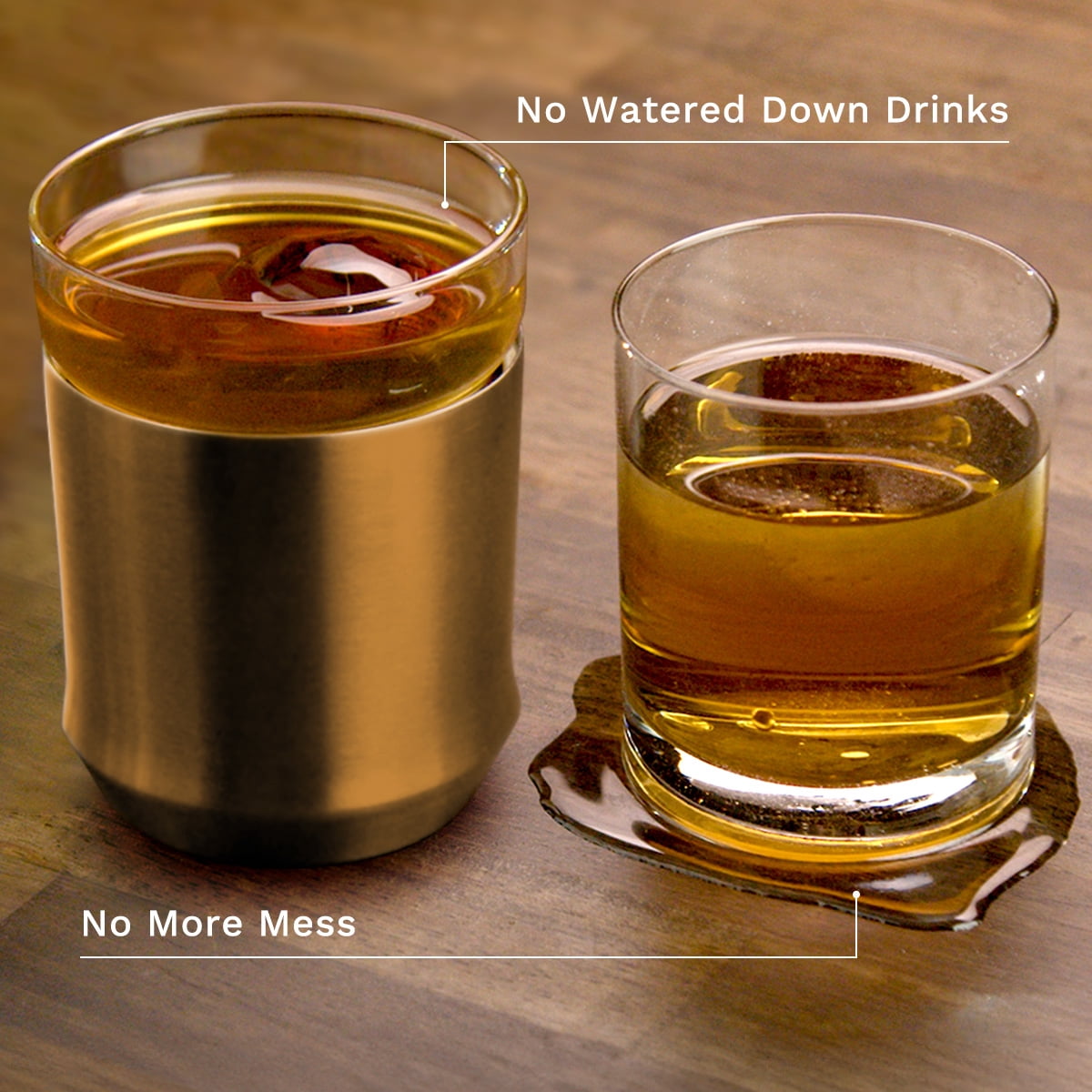 Elevated Craft Hybrid Rocks Glass Premium Vacuum Insulated Steel Base with Removable Insert - 12oz Cocktail Glass, Double Old Fashioned Lowball for Margaritas, Bourbon, Whiskey - Copper