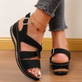 thumbnail image 3 of Walking Sandals Women Open Toe Bohemia Hollow out Breathable Arch Support Low Wedge Ankle Strap Orthopedic Shoes Black Size 6, 3 of 8